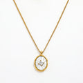 JOOLIM Ready to Ship High End Stainless Steel Box Chain 18k Gold Plated Zirconia Oval Shell Pendant Necklace