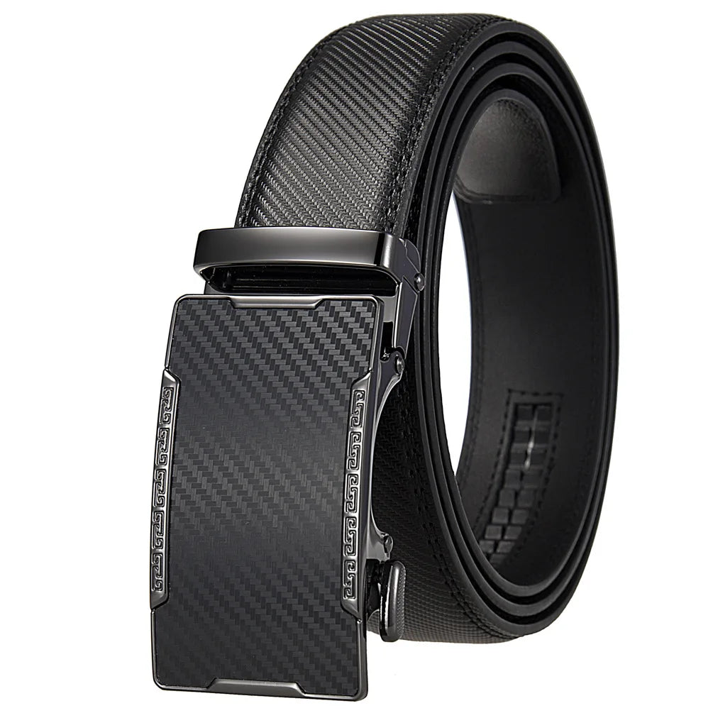 Black Brown Business Metal Alloy Automatic Buckle Cow Hide Ratchet Belt Men's Genuine Leather Belt