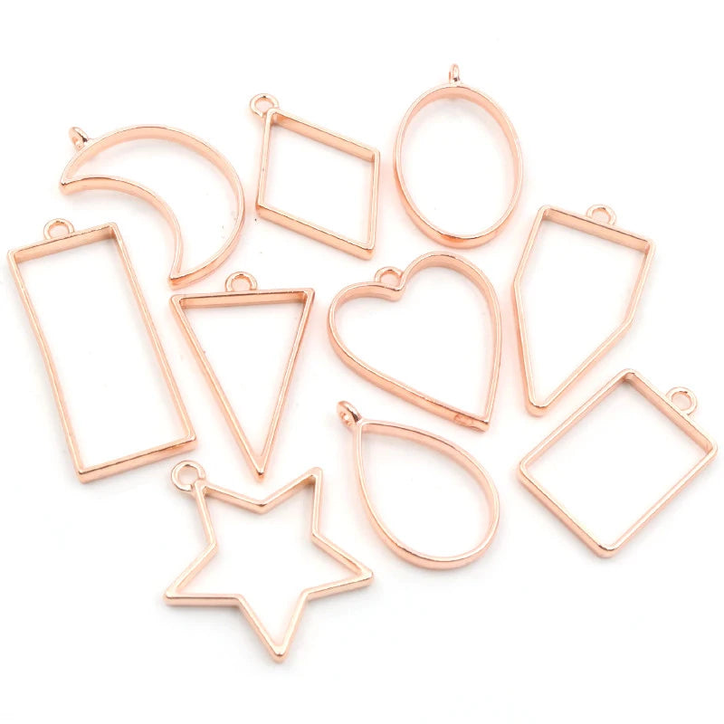 10pcs/lot Rose Gold Plated High Quality Geometric Figure Charm Photo Frame Hollow Glue Pendant Charms DIY Handmade