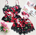 Hot Style Red Flower Satin  Women Lingerie Set Wholesale