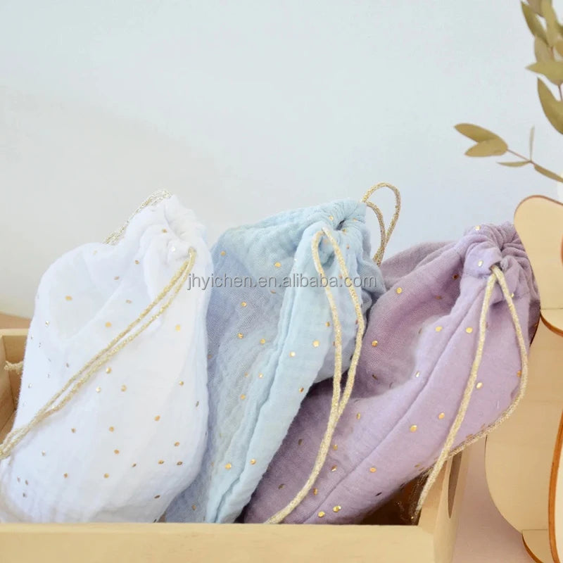 Eco-Friendly Softer Cotton Gauze Drawstring Santa Christmas Gift Bags Pouches for Mother's Day