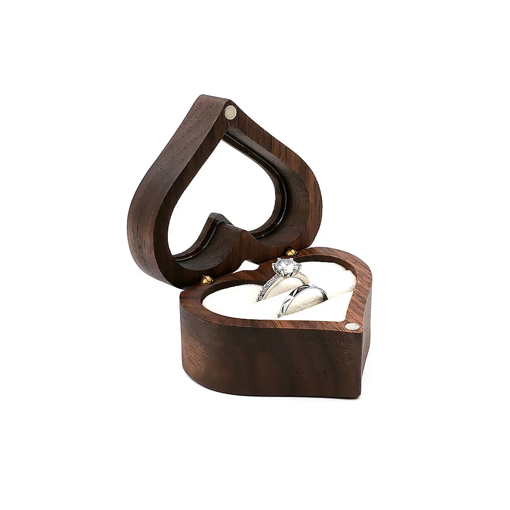 Wood Black Walnut Heart Wedding Luxury Jewellery Packaging Engagement  Jewelry Wooden Heart Ring Box