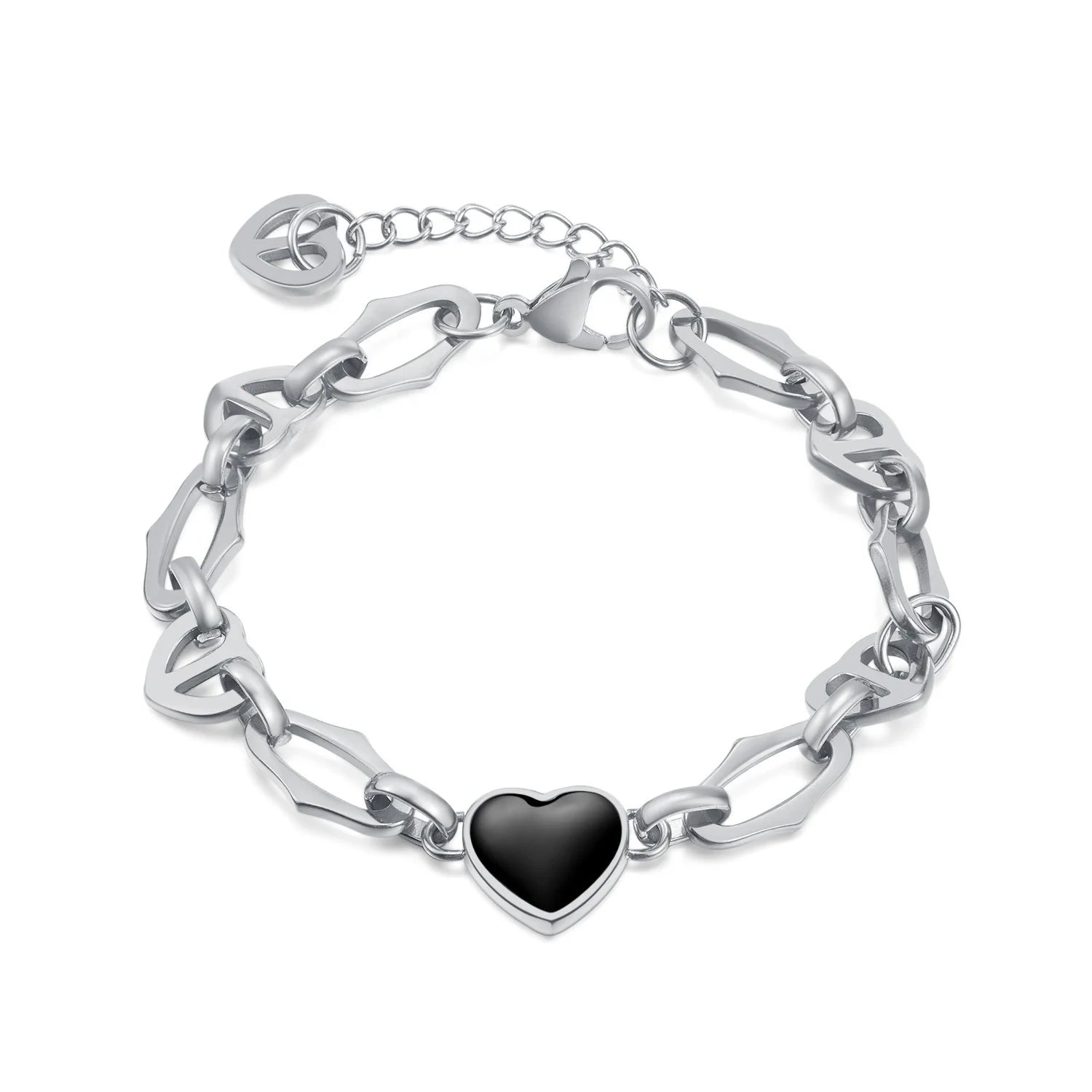 OUJ 18K Gold Plated  Summer Jewelry Women No Tarnish Stainless Steel Heart Shape Enamel Charm Chain Trunky Bracelets