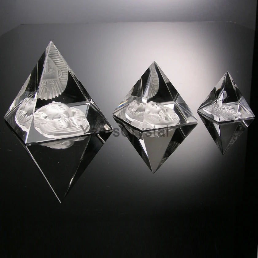 YearsCrystal 3D Pyramid Quartz Crystal Singing Pyramids Egyptian Glass Crystal Pyramid Etched Pharaohs Other Crystal Crafts
