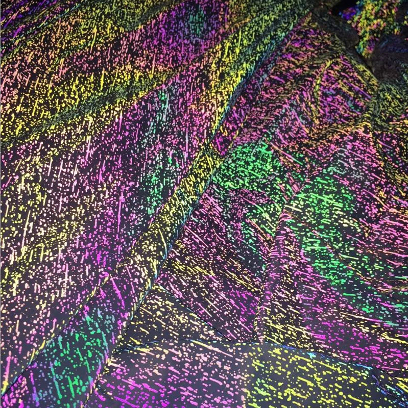Customized Irregular Lines Spotted rainbow Colorful Printing Reflective Soft Elastic Fabric for Outdoor Safety Vest Sports Wear