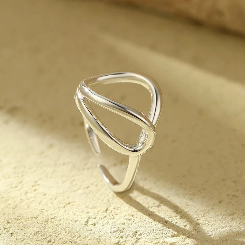 Fine Jewelry 925 Sterling Silver Hollow Out Round Rings Plain Simple Geometry Gold Plated Women Adjustable Ring Jewelry
