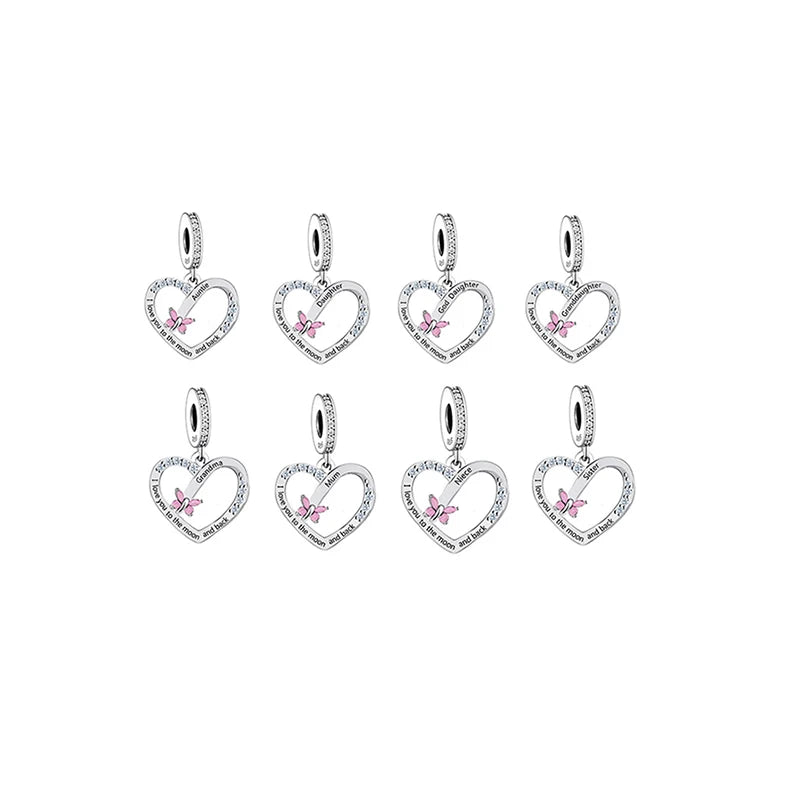 Fit Original Brand Charm Bracelet 925 Sterling Silver I Love to the Moon and Back Heart Family Bead for Women Jewelry Making