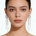 Ilona Trendy Pearl Zircon Tassel Drop Earrings Copper Alloy Long Chain  Bridal Statement Dangle Earrings for Wedding Party