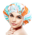 Women Reusable Adjustable Double Layer EVA Satin Shower Cap for Women Waterproof Bathing