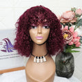 Mayqueen Vendor Wholesale Cheap Burgundy Machine Made Bang Human Virgin Hair Curly Bob Short Human Hair Wigs for African Women