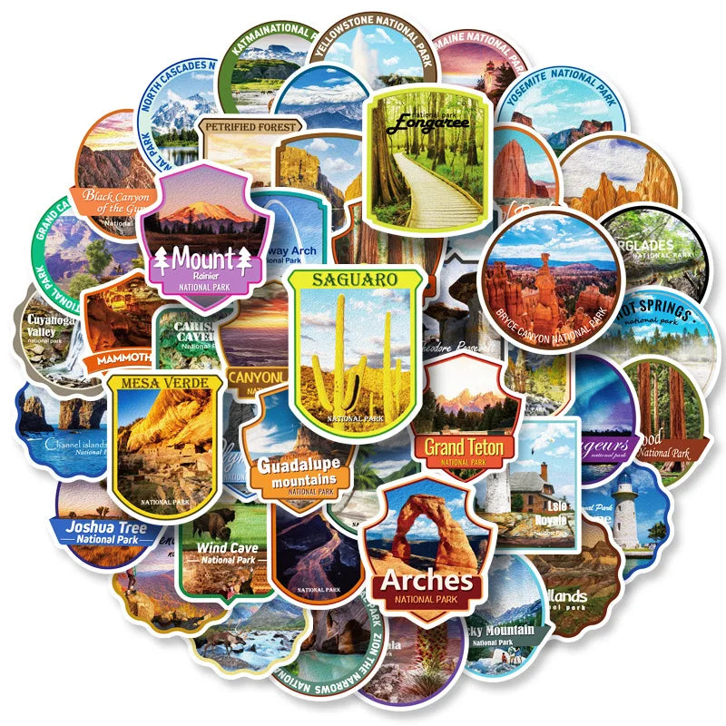 62PCS Famous Buildings USA National Park Sticker Outdoor Travel Hiking Nature Adventure Grand canyon Decals