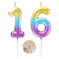 0-9 Yellow Blue to Purple Gradient Birthday Number Candles & Cake Topper for Birthday Easter Parties