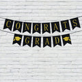 Graduation Banner Decoration Set Black Background Gold Glittery Paper & Foil 16.8cm 'Congrats Grad' for Graduate Party
