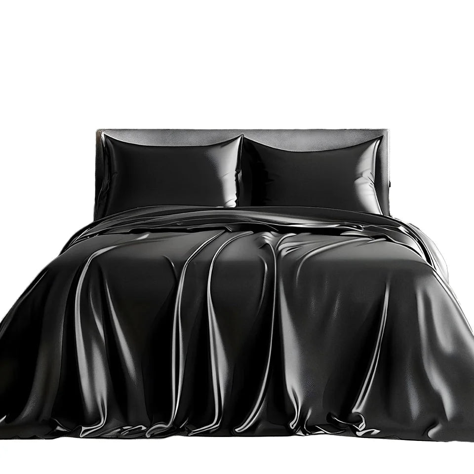 Luxury Satin Sheets Queen Size Bed Set Soft Black Silky Sheets  Deep Pocket Fitted Sheet Woven Satin Elegant Bedspread