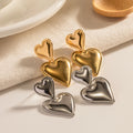 Statement Trendy Double Heart Earring 18K Stainless Steel Gold Silver Plated Smooth Love Drop Earring