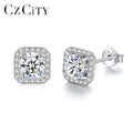 CZCITY Square Shape Round Moissanite Diamond 2026 Woman Trendy Charm Stud for Girl 925 Silver Earrings Sterling