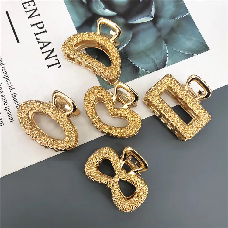 Wholesale Gold Plated Hammered Heart Fan Bowknot Shaped Metal Claw Hair Clips Accessories for Woman Girls