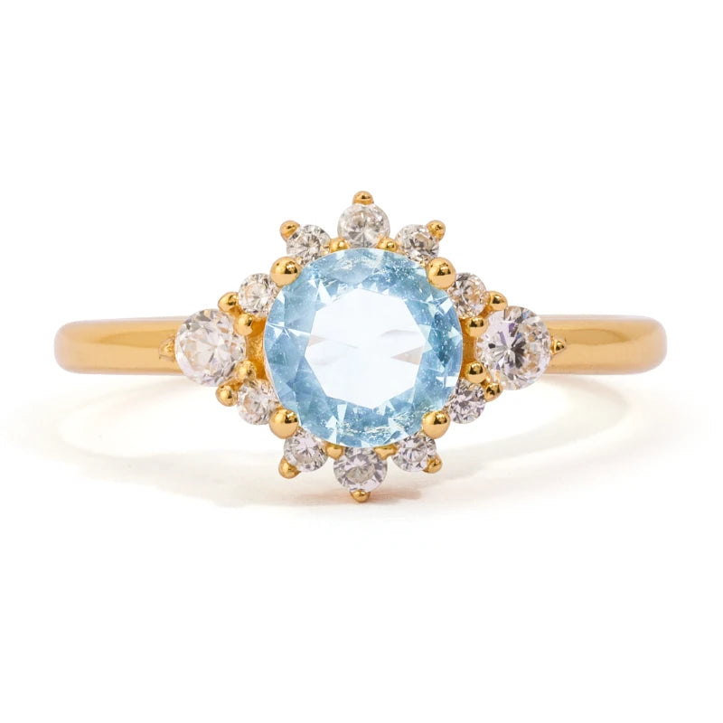 Fine Jewelry Aquamarine Engagement Ring Silver Zircon Gold Plating Ring Diamond Jewelry for Wedding