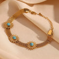 Dreamshow Turquoise Bracelet Sunflower Chain Bracelet Gold Plated Woven Chain Jewelry Gemstone Bracelet