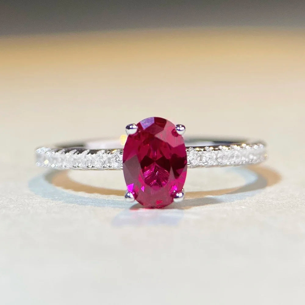 5A Colored Cz Cubic Zircon Oval Cut Solitaire Dig Rings Wholesale Price Wedding S925 Silver Red Zircon Engagement Rings Band