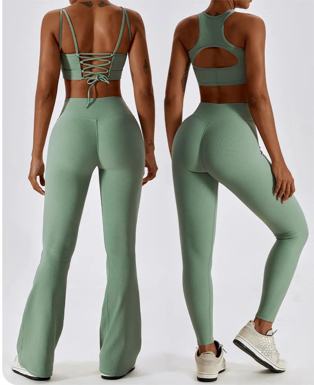 Custom logo Backless Sports Bra Sets Wide Leg Yoga Pants Set for Women Quick Drying Tight Fitting Bra and Leggings