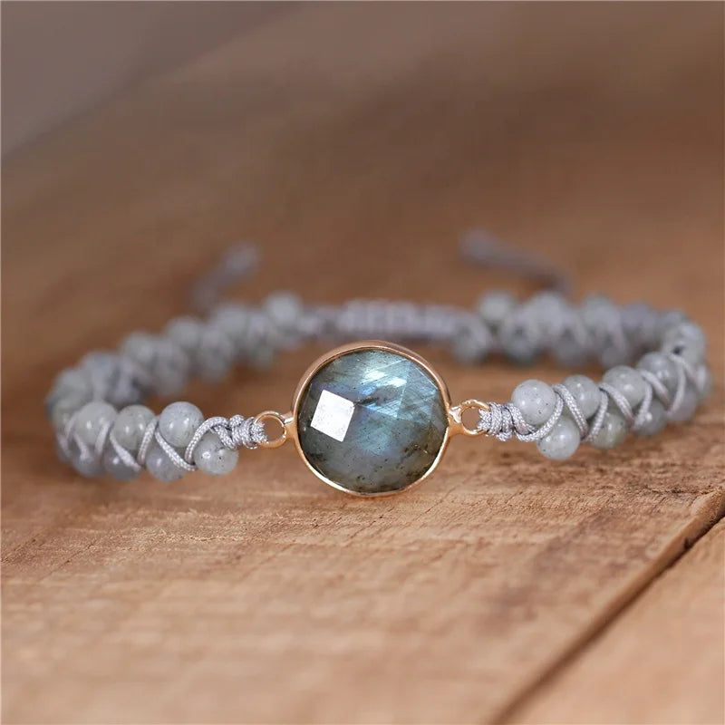 Natural Stone Boho Labradorite Charm Beads Braided Bracelet Yoga Tibetan Moonstone Lover Bracelet Jewelry Wholesale