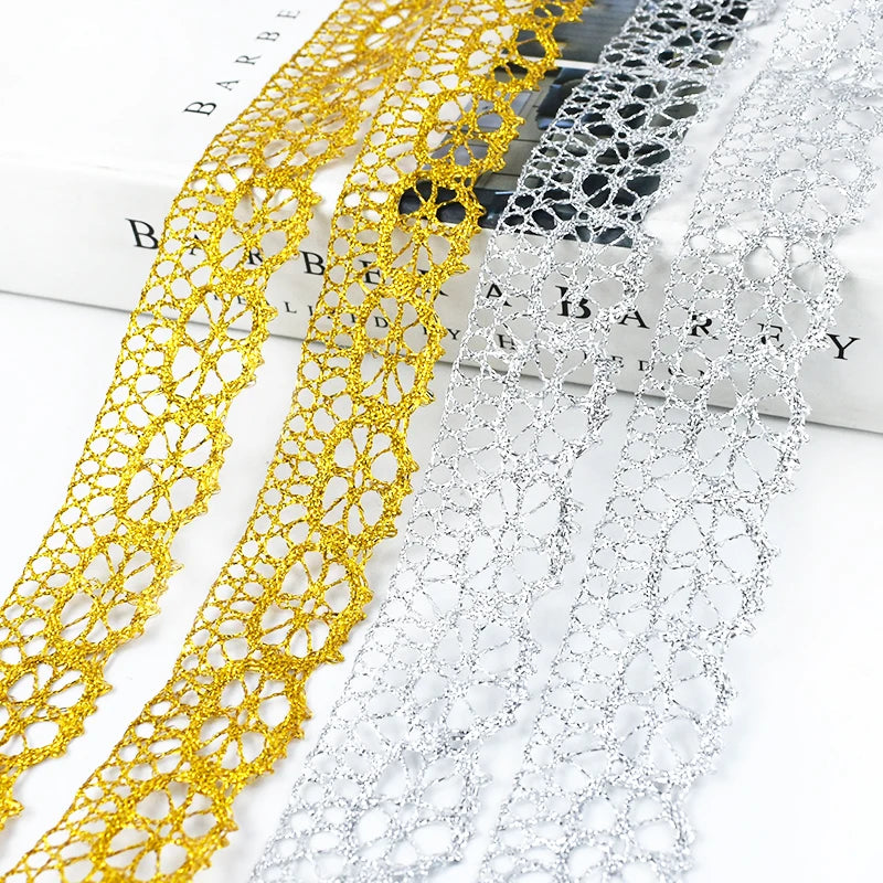 Deepeel KY2162 3cm DIY Sewing Clothing Accessories Sunflower Lace With Gold and Silver Thread Webbing Lace Band
