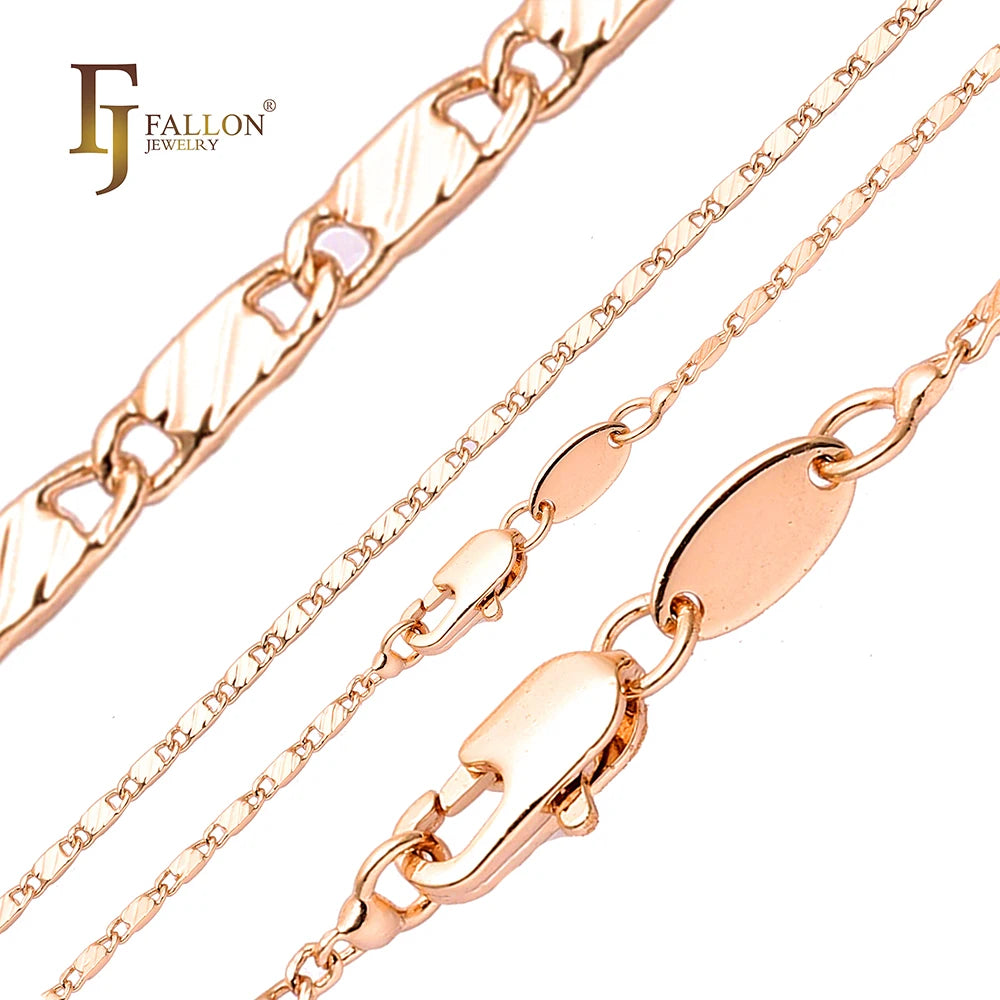FJ Fallon Fashion Jewelry Solid Snail Link Trail Hammered Chain Plated in Rose Gold Brass Based