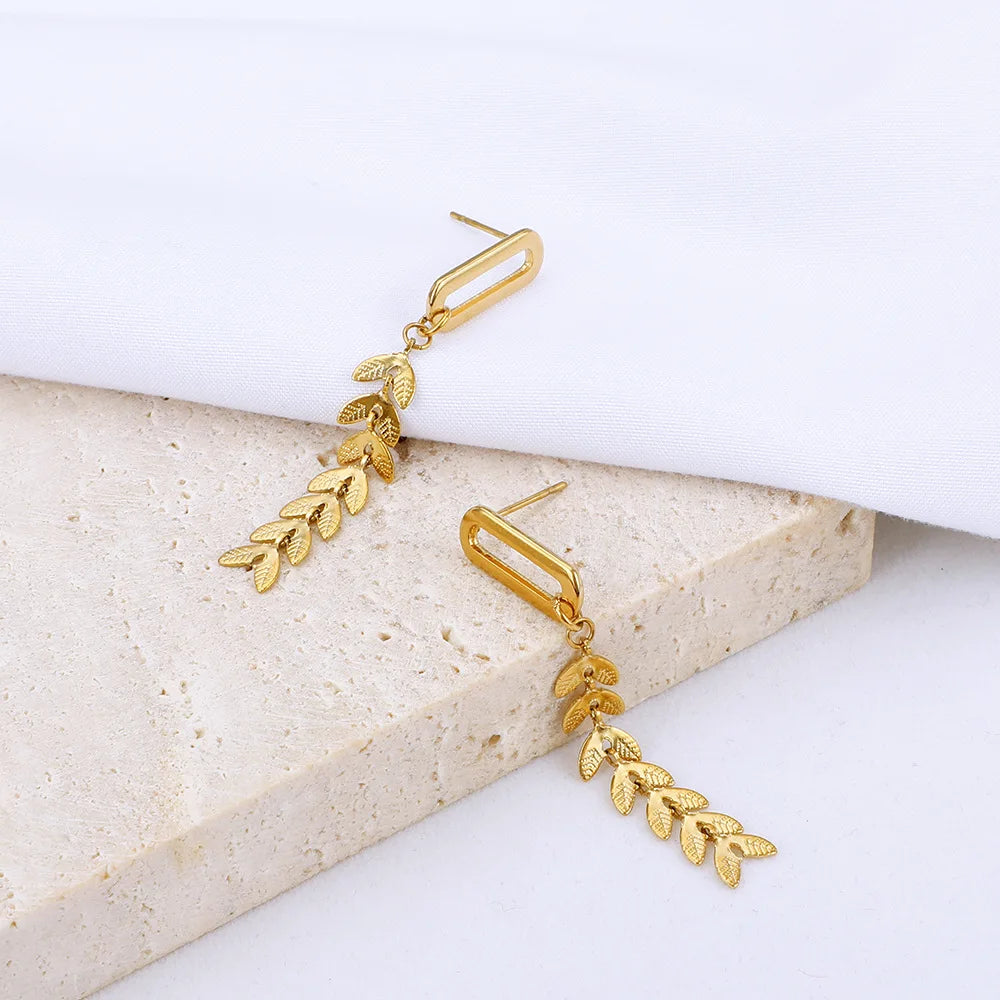 2022 European and American New Stainless Steel Earrings Ins Cold Wind Cross-border Wheat Ear Leaves Pendant Titanium Steel Earri