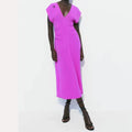 OEM/ODM Women Summer Fashion Waist Pleats Deep V-Neck Dress Vintage Cap Sleeve Female Dresses Robe Mujer Midi Dress