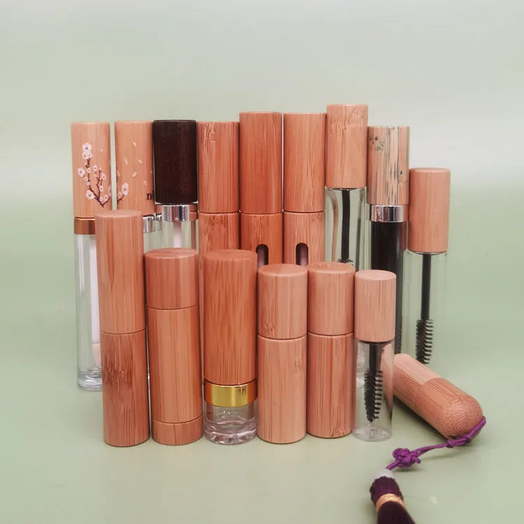 Wholesale Custom Eco-friendly Empty Round Bamboo Mascara Tube Bamboo Mascara Container Tube Eyelash Packaging with Brush MegaBDM