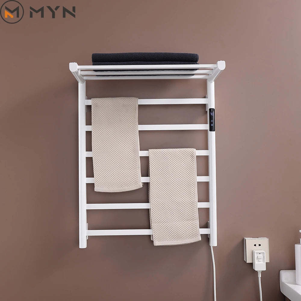 Hot Sale Matt White Bathroom Accessories  Towel Dryer Rack Wall Mounted Electric Folding Heated Towel Rack