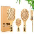 Custom Logo Hair Brush Set Massage Cushion Bamboo HairBrush Comb Detangling Straightening Hair and Blow Drying Hair Comb Brush