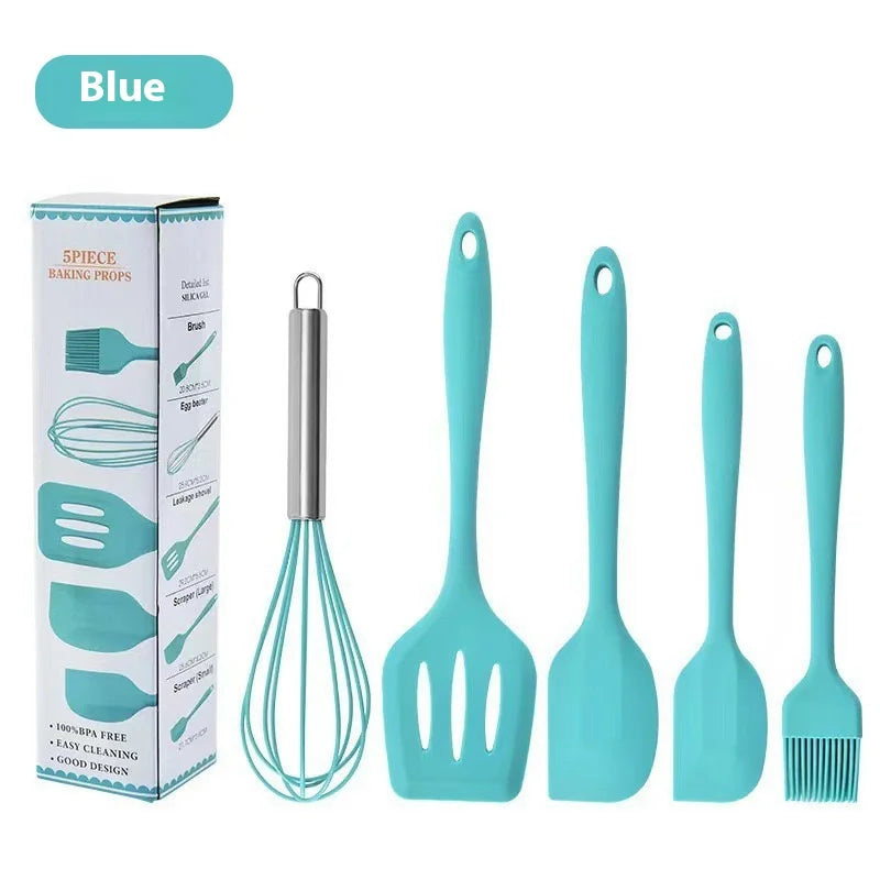 Wholesale 5-Piece Silicone Baking Utensil Set High Temperature Resistant Scraper Oil Brush Egg Beater-Food Grade