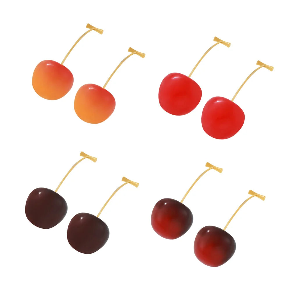 Small Fresh Cherry Long Earrings Female Personality Net Red Stainless Steel Resin Cherry Creative Temperament Earrings