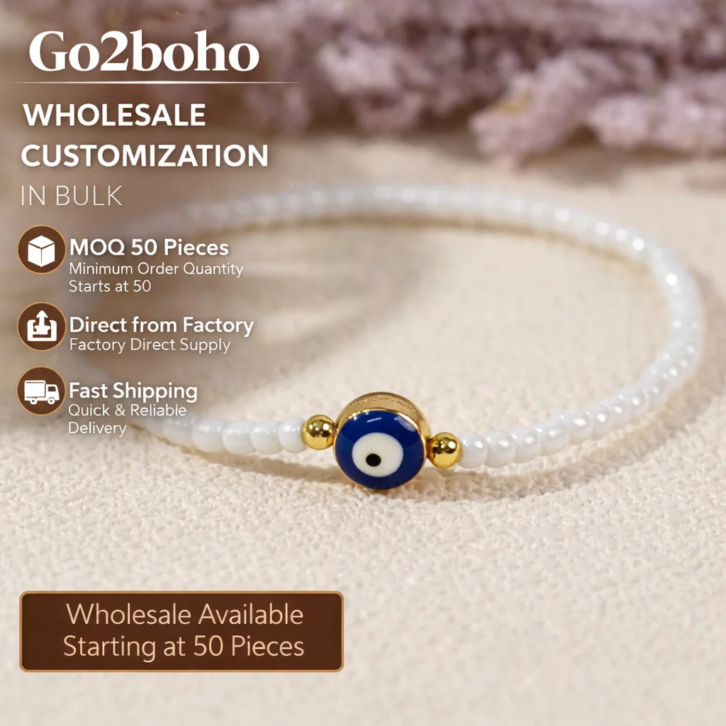 Go2boho Dainty Seed Handcrafted Stretch Jewelry Fashion Blue Evil Eyes Luck Chain Beaded Bracelets for Women Men 2025 Trendy
