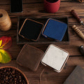 Custom Logo Luxury Durable Blanks Laserable Leatherette Coaster Pu Leather Drink Square Coaster Set with Holder