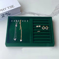 Hot Sale Dark Green Velvet Jewelry Ring Necklace Earrings Storage Tray Popular 28x20x3cm Jewelry Display Tray Wholesale