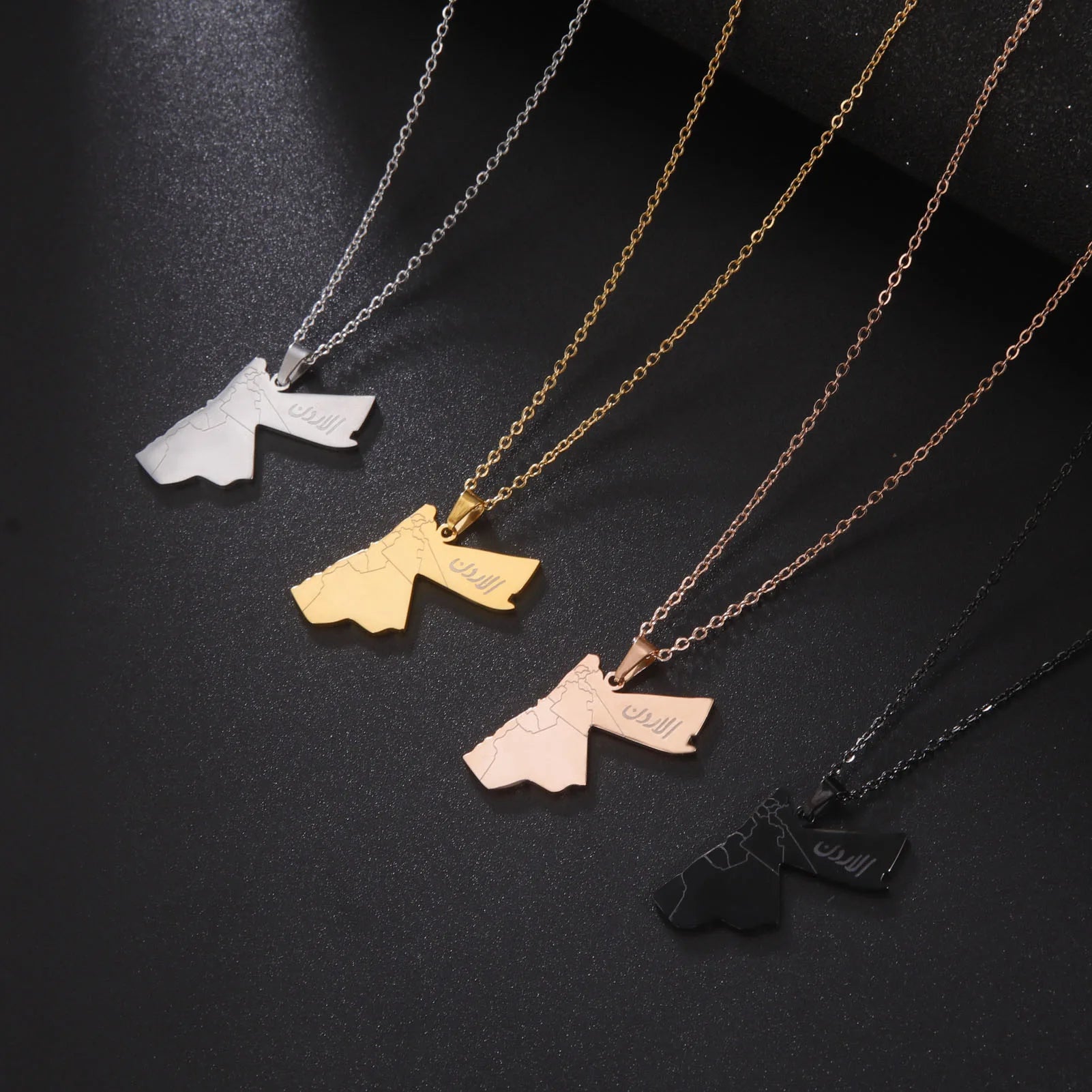 Manufacturer Stainless Steel Kingdom of Jordan- Map Chain Necklace Silver 18K Gold Rose Gold Plated Map Pendant Chain Necklace