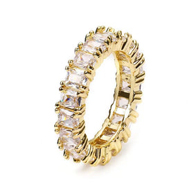 NEW Popular Gold Plated AAA Cubic Zirconia Engagement Band Ring Bling Bling Square Diamond Ring
