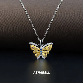 Wholesale S925 Sterling Silver Plated 18K Gold With Diamond butterfly Pendant Necklace Mother's Day Gift