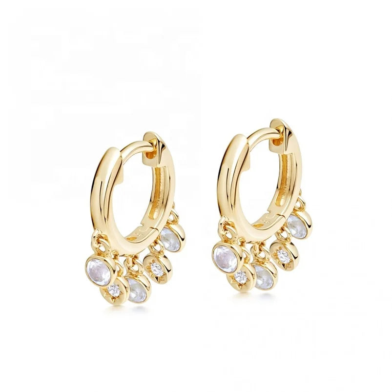 Gemnel Brass Jewelry Manufacturer Gold Plated Brass Jewelry Fashion Droplet Lapis Lazuli  Zircon Jewelry Hoop Earrings