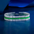 Green Cubic Zircon Stone Decor Ethiopian Dubai Bride Wedding Costume Wide Bracelet Accessories for Women Hand Wrist Jewelry