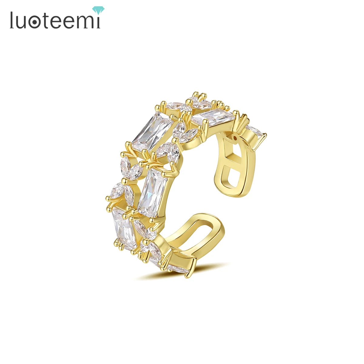 LUOTEEMI Gold Plated Band Brass Jewelry Fashion Micro Adjustable Diamond Cubic Zirconia Turkish CZ Ring