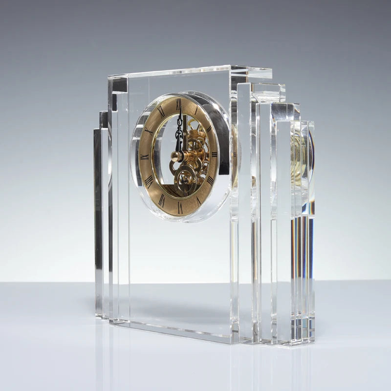 Hot Sale Luxury Custom Crystal Desk Clock 3d Engraving Smart Table Crystal Clock for Gifts Souvenirs