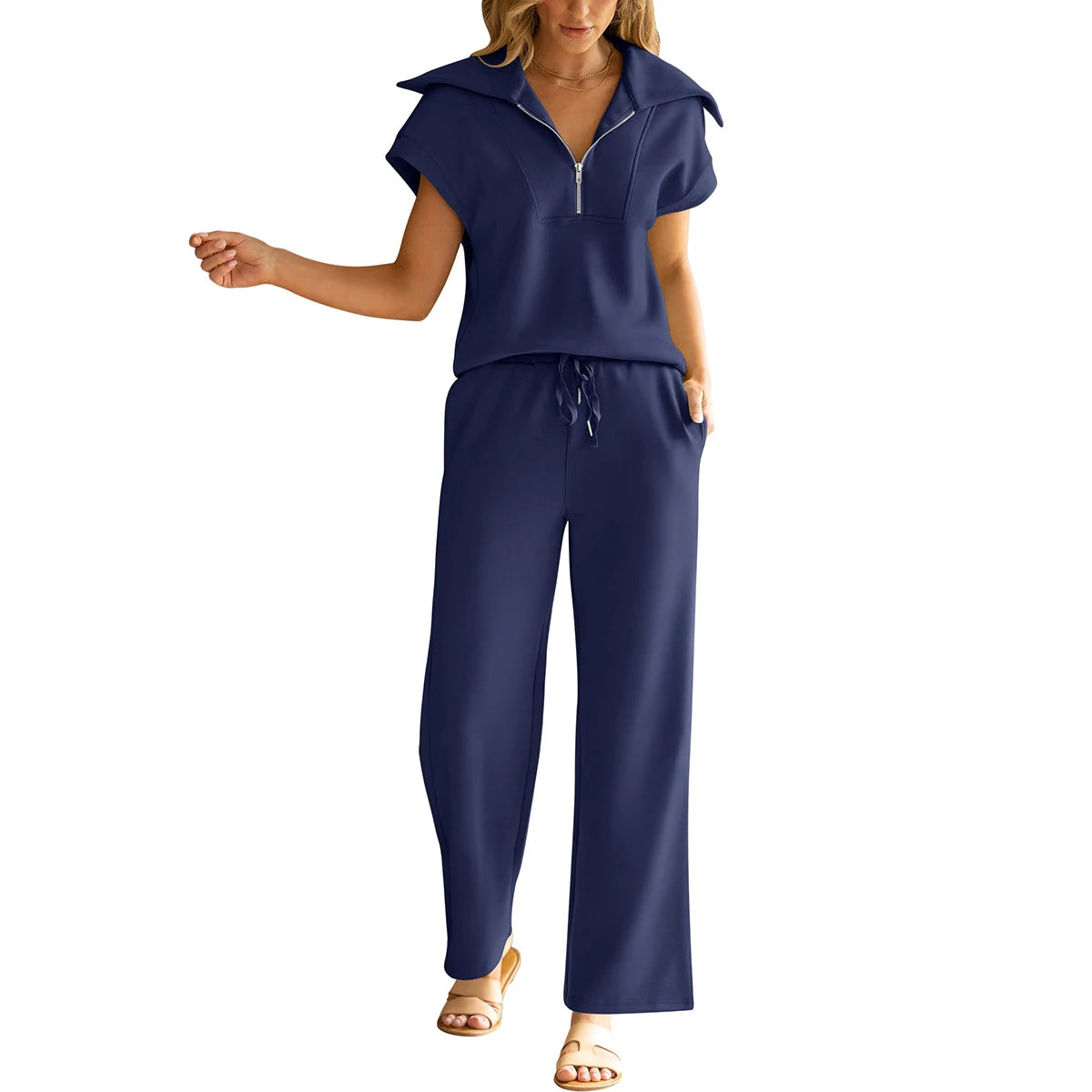 Two Piece Sets for Women Summer Casual Half Zip Sweatsuit 2 Piece Lounge Sets Travel Sweat Pants Tracksuit Outfits