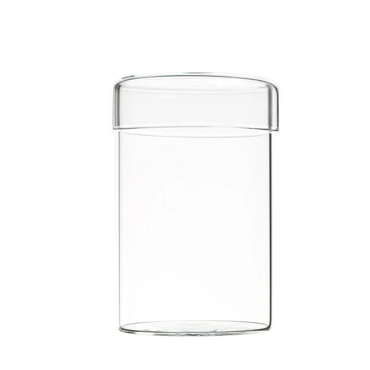 Cylinder Clear Borosilicate Glass Food Spice Candy Tea Coffee Beans Storage Jar with Flat Glass Lid