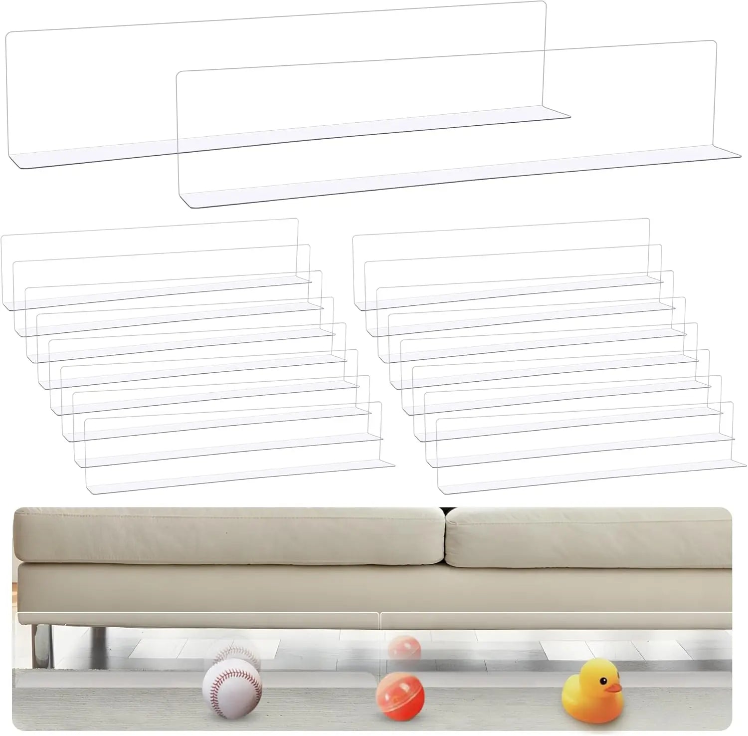 XRAIN Eco-friendly Clear PVC Art Deco Under-Couch Blocker Draft Stopper with Tape for Sofa Furniture Toy Blockers