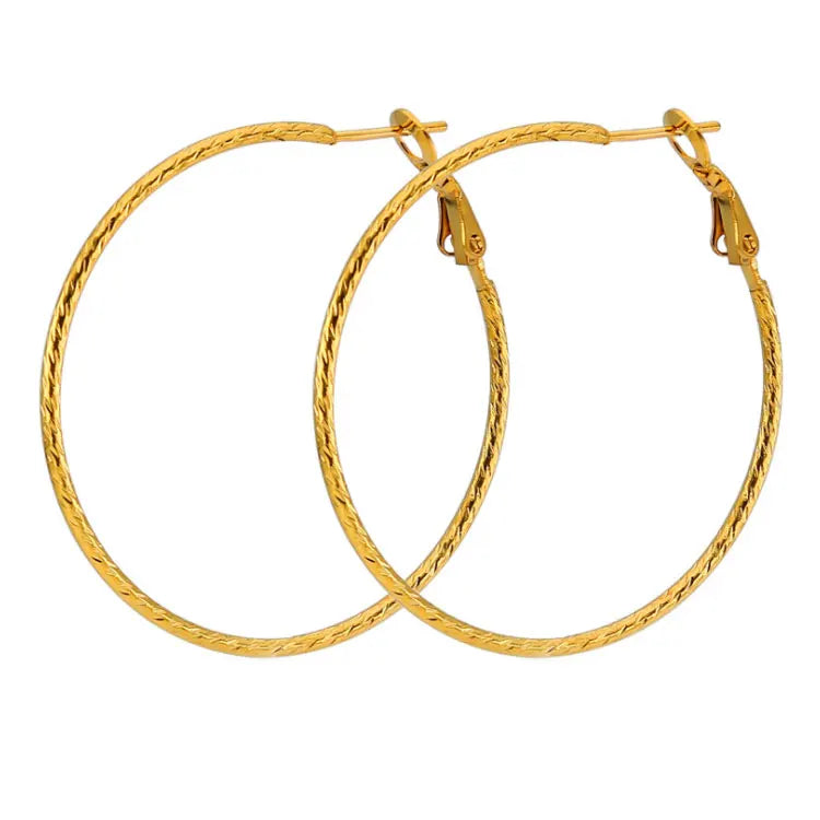 SC Europe Exaggerated Gold Plated Big Hoop Earrings Jewelry 2022 Fashion Embossed Pattern Stainless Steel Hoop Earrings Women