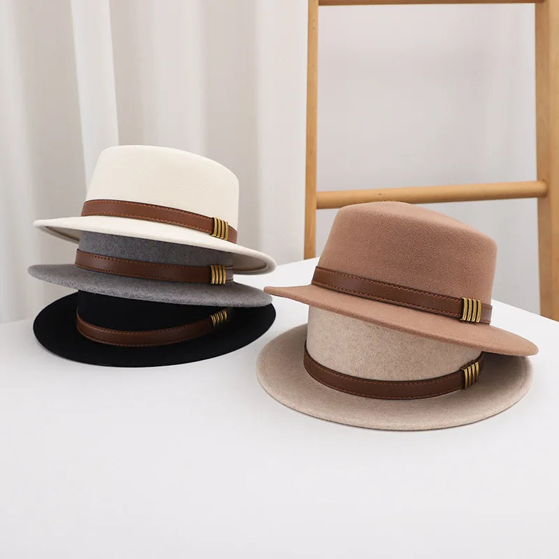2025 Spring Autumn Fashion Women Wool Felt Boater Hat